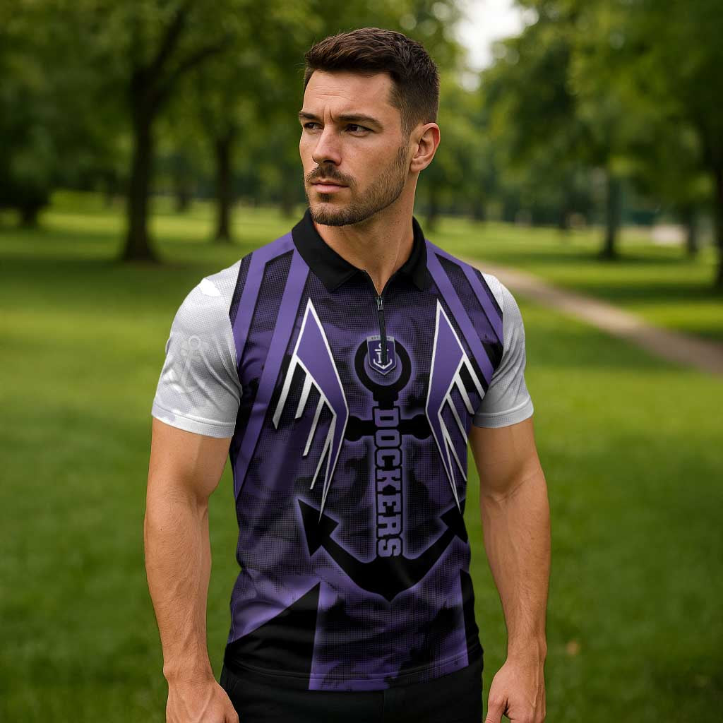 Custom Fremantle Football Zipper Polo Shirt Dockers Anchor Sporty Style