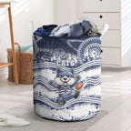 Geelong Navy Laundry Basket Playful Cat Kicking Ball