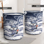 Geelong Navy Laundry Basket Playful Cat Kicking Ball