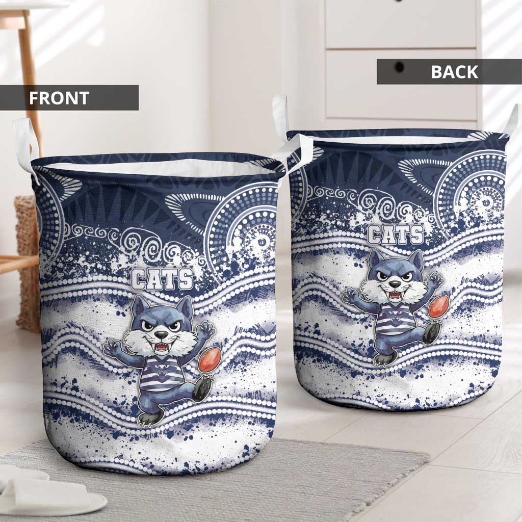 Geelong Navy Laundry Basket Playful Cat Kicking Ball