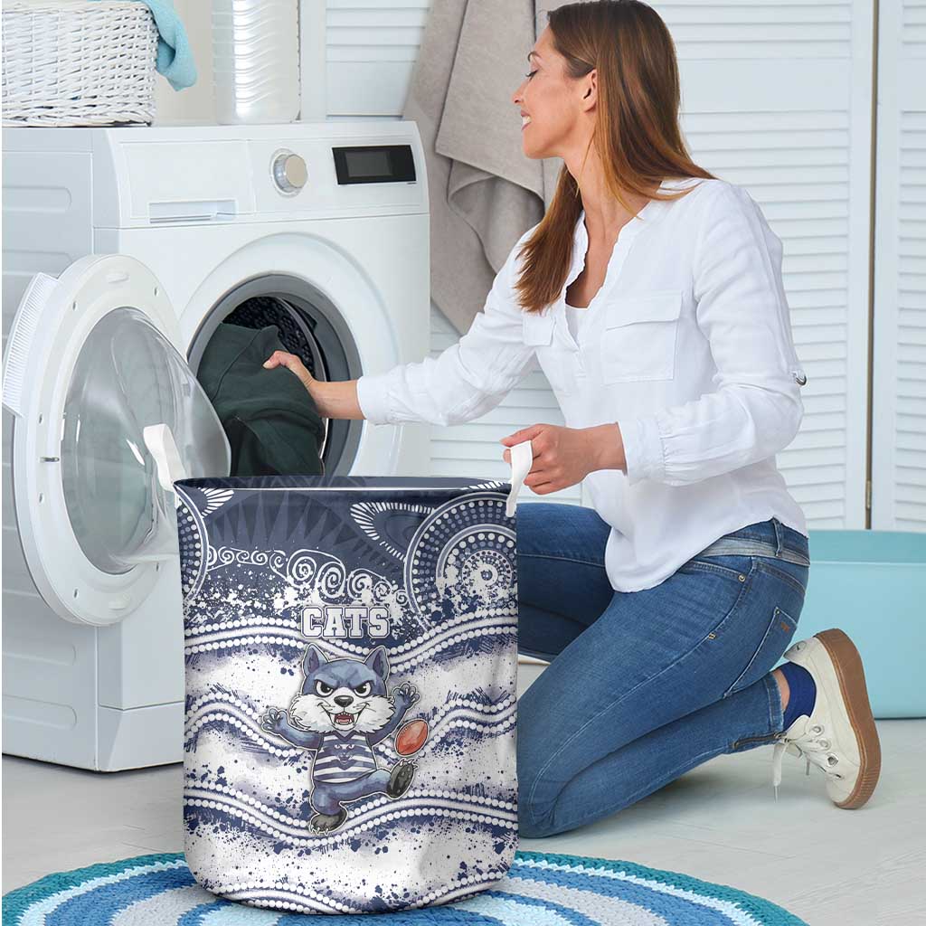 Geelong Navy Laundry Basket Playful Cat Kicking Ball