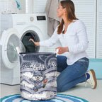 Geelong Navy Laundry Basket Playful Cat Kicking Ball