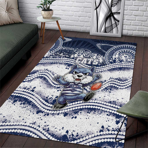 Geelong Navy Area Rug Playful Cat Kicking Ball