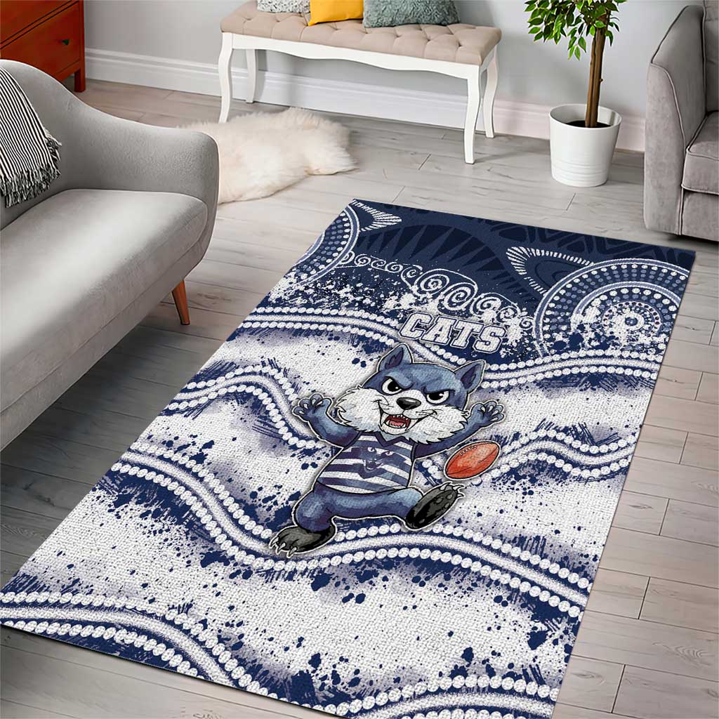 Geelong Navy Area Rug Playful Cat Kicking Ball