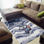 Geelong Navy Area Rug Playful Cat Kicking Ball