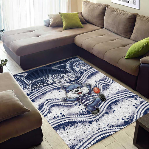Geelong Navy Area Rug Playful Cat Kicking Ball