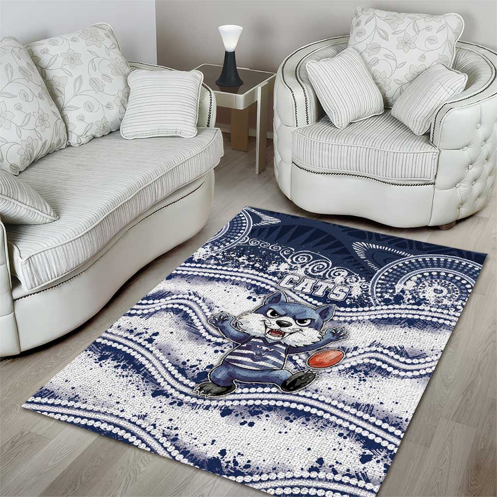 Geelong Navy Area Rug Playful Cat Kicking Ball