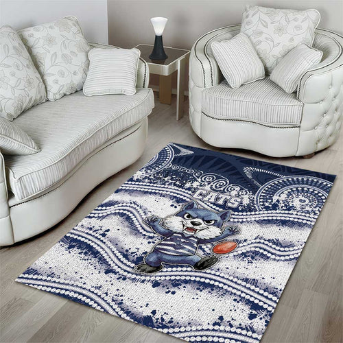 Geelong Navy Area Rug Playful Cat Kicking Ball
