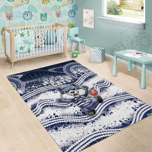 Geelong Navy Area Rug Playful Cat Kicking Ball