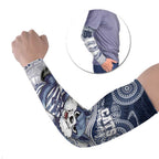Custom Geelong Navy Arm Sleeves Playful Cat Kicking Ball