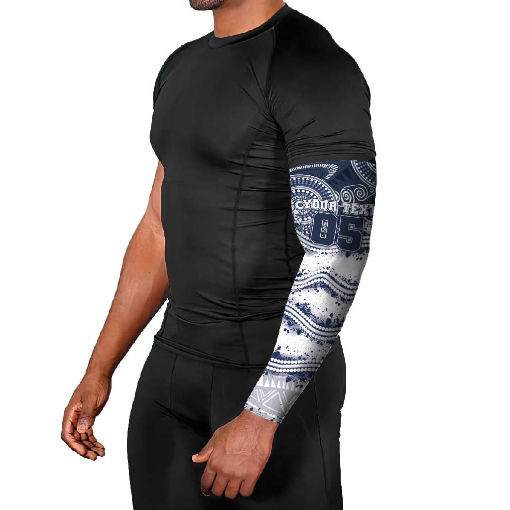 Custom Geelong Navy Arm Sleeves Playful Cat Kicking Ball