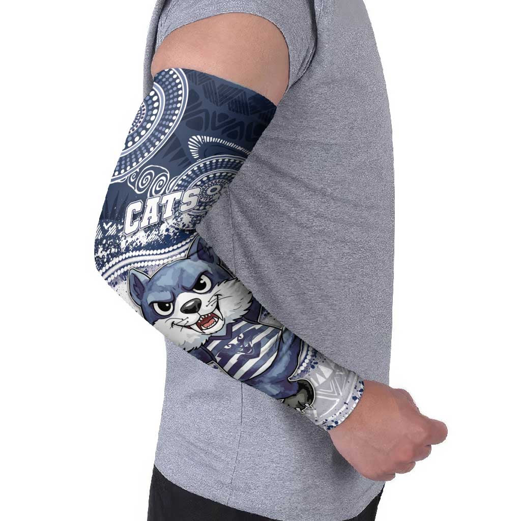 Custom Geelong Navy Arm Sleeves Playful Cat Kicking Ball