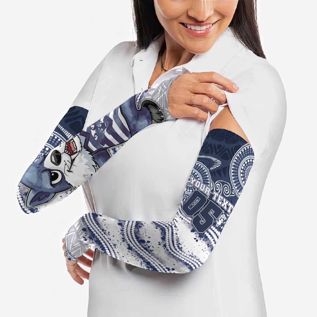Custom Geelong Navy Arm Sleeves Playful Cat Kicking Ball
