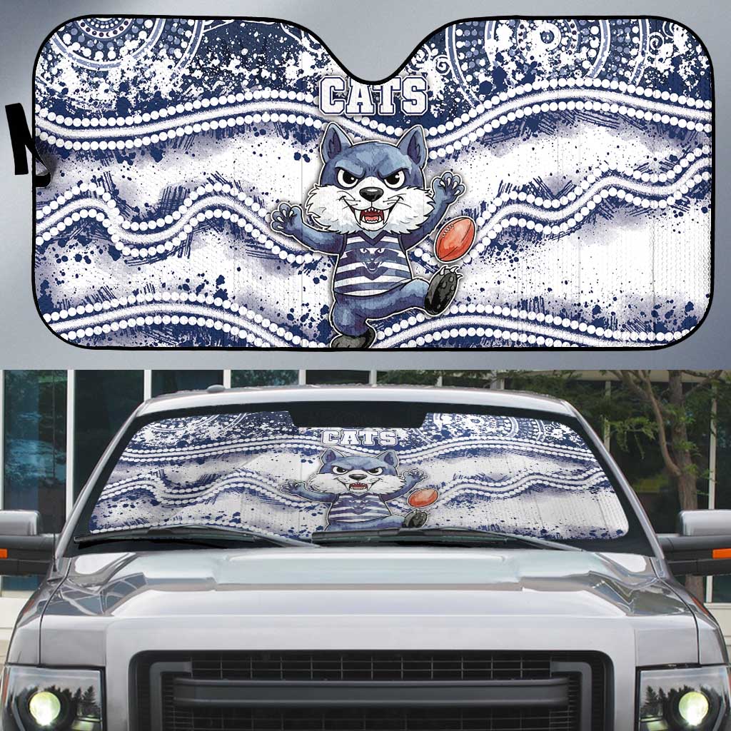 Geelong Navy Auto Sun Shade Playful Cat Kicking Ball