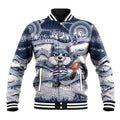 Custom Geelong Navy Baseball Jacket Playful Cat Kicking Ball