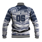 Custom Geelong Navy Baseball Jacket Playful Cat Kicking Ball