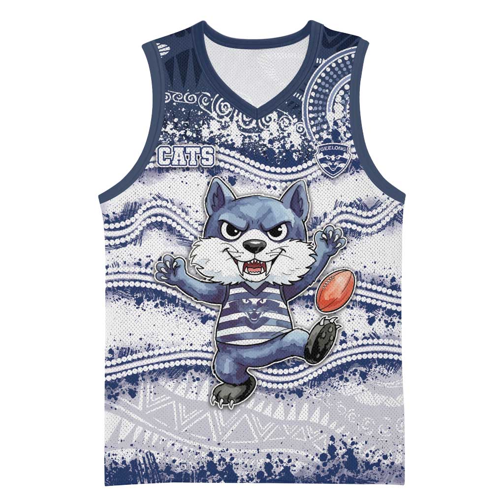 Custom Geelong Navy Basketball Jersey Playful Cat Kicking Ball