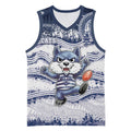 Custom Geelong Navy Basketball Jersey Playful Cat Kicking Ball