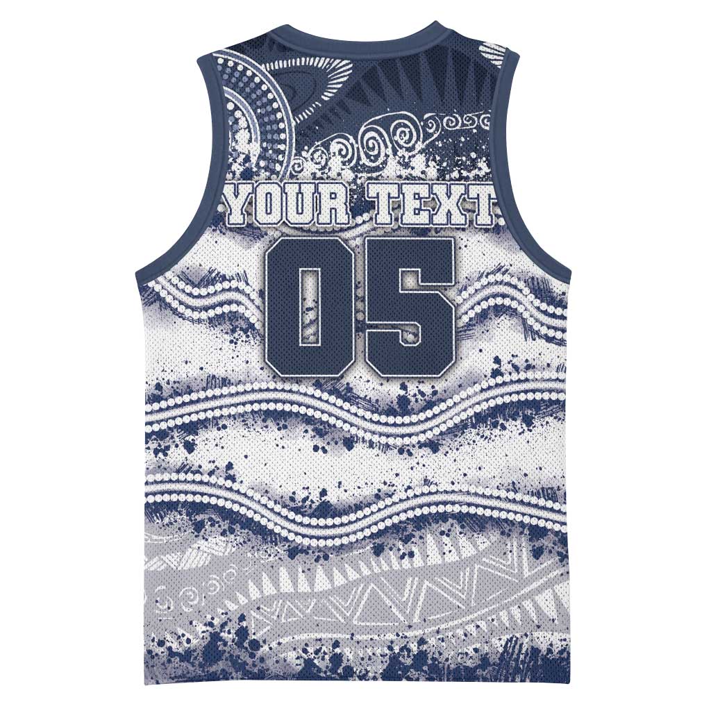 Custom Geelong Navy Basketball Jersey Playful Cat Kicking Ball