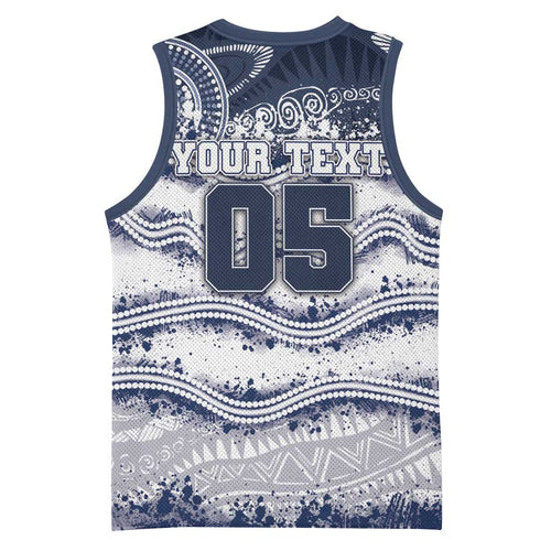 Custom Geelong Navy Basketball Jersey Playful Cat Kicking Ball