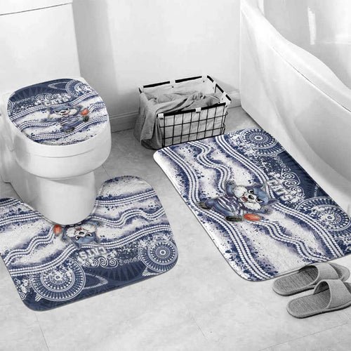 Geelong Navy Bathroom Set Playful Cat Kicking Ball
