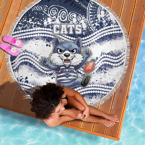 Geelong Navy Beach Blanket Playful Cat Kicking Ball