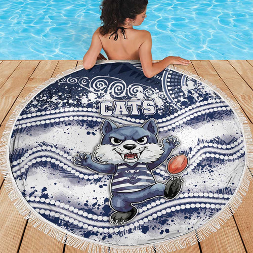 Geelong Navy Beach Blanket Playful Cat Kicking Ball