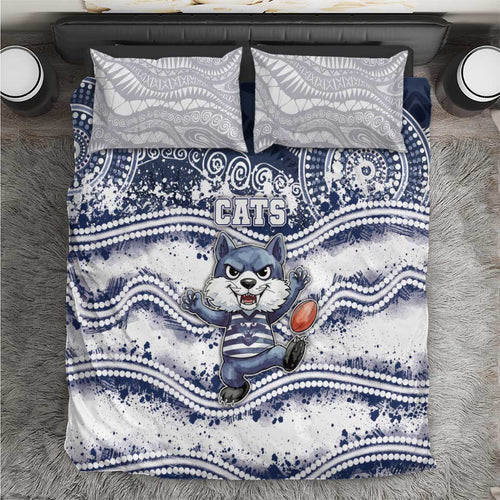 Geelong Navy Bedding Set Playful Cat Kicking Ball