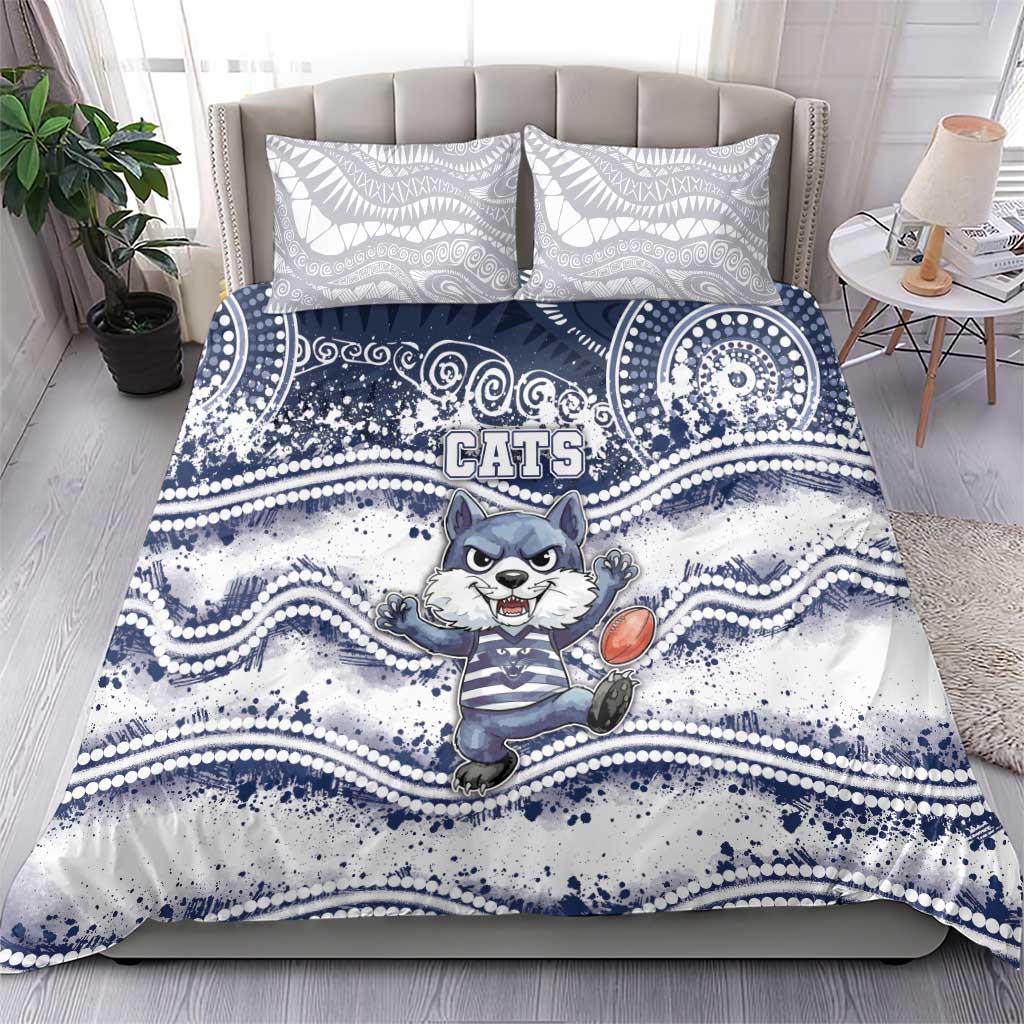 Geelong Navy Bedding Set Playful Cat Kicking Ball