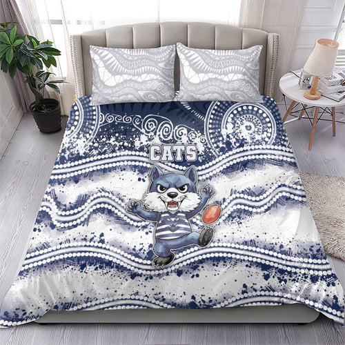 Geelong Navy Bedding Set Playful Cat Kicking Ball