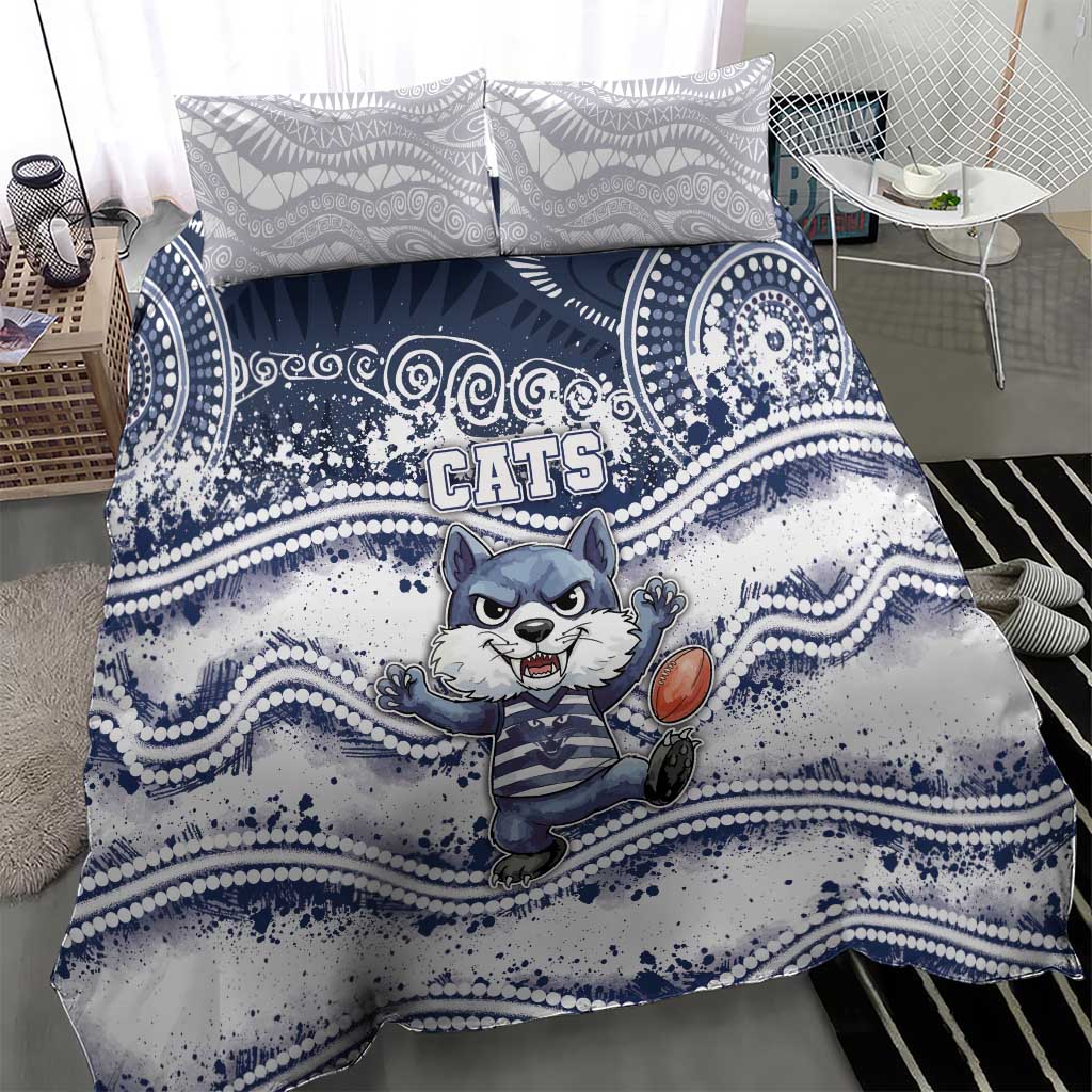 Geelong Navy Bedding Set Playful Cat Kicking Ball