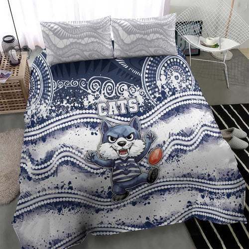 Geelong Navy Bedding Set Playful Cat Kicking Ball