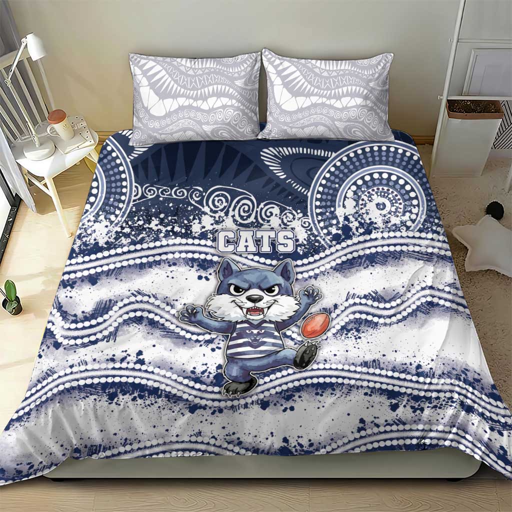 Geelong Navy Bedding Set Playful Cat Kicking Ball
