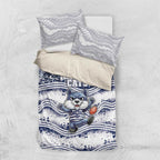 Geelong Navy Bedding Set Playful Cat Kicking Ball