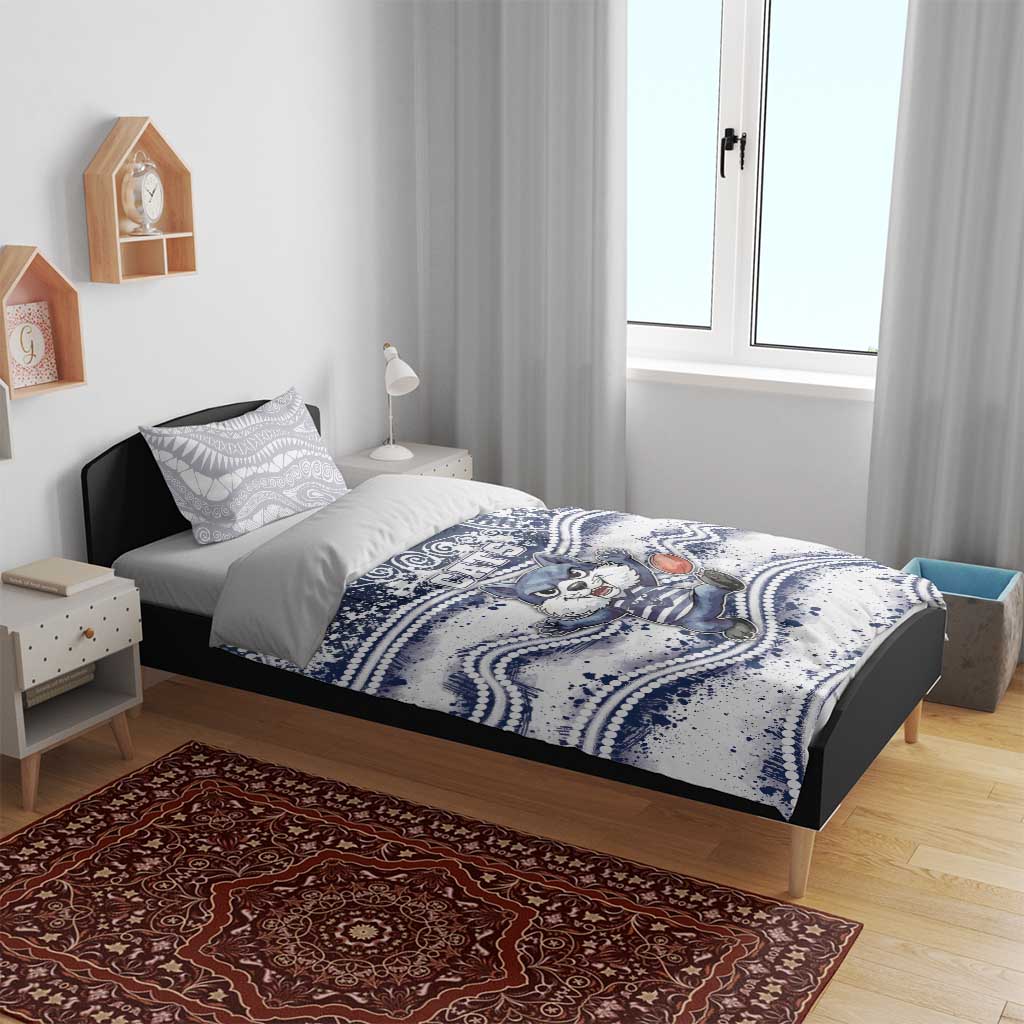 Geelong Navy Bedding Set Playful Cat Kicking Ball