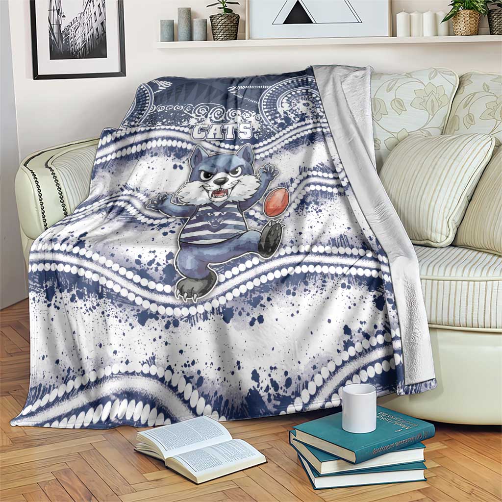 Geelong Navy Blanket Playful Cat Kicking Ball