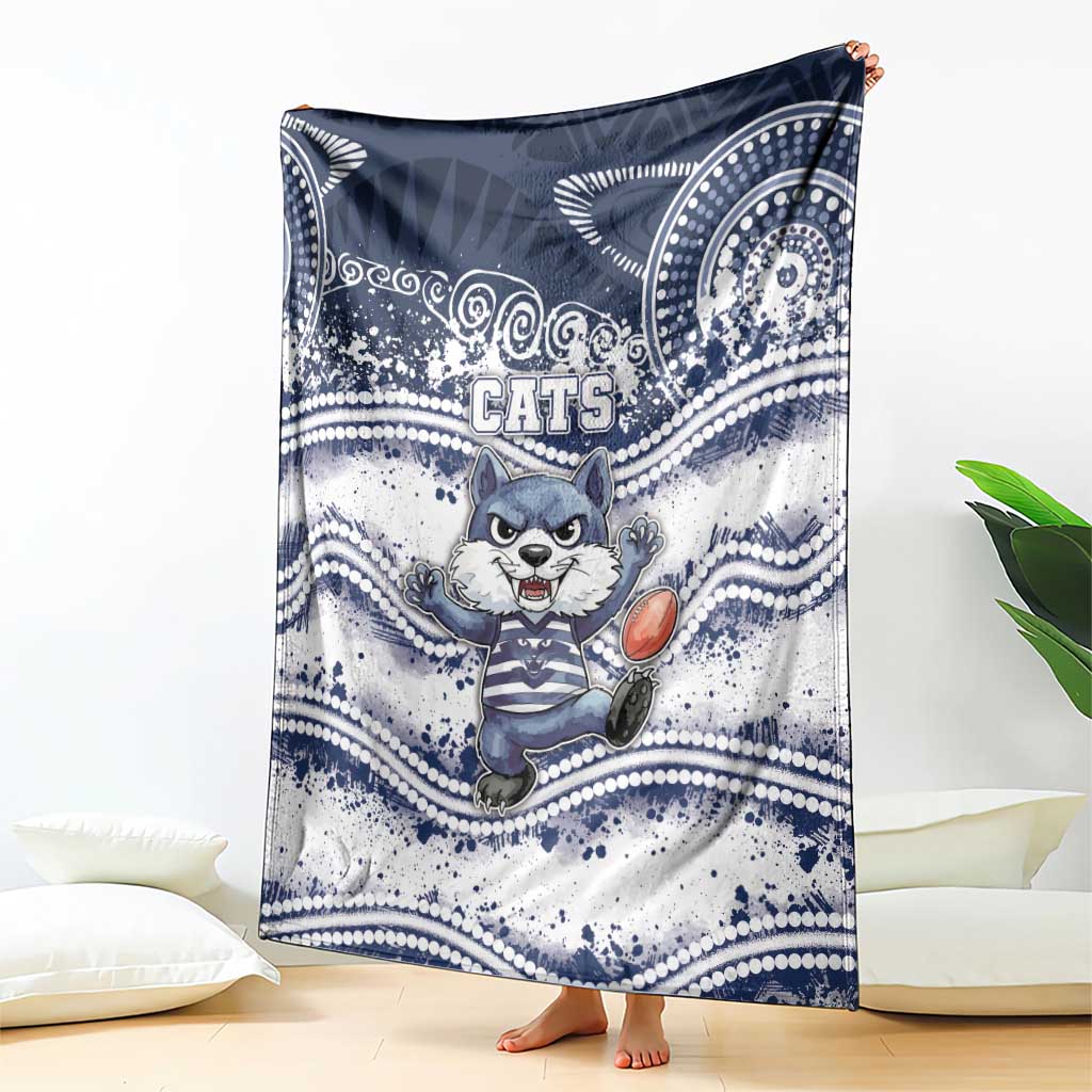 Geelong Navy Blanket Playful Cat Kicking Ball