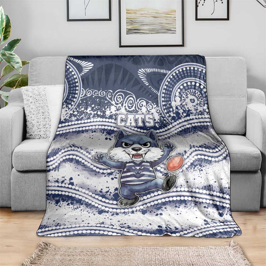 Geelong Navy Blanket Playful Cat Kicking Ball
