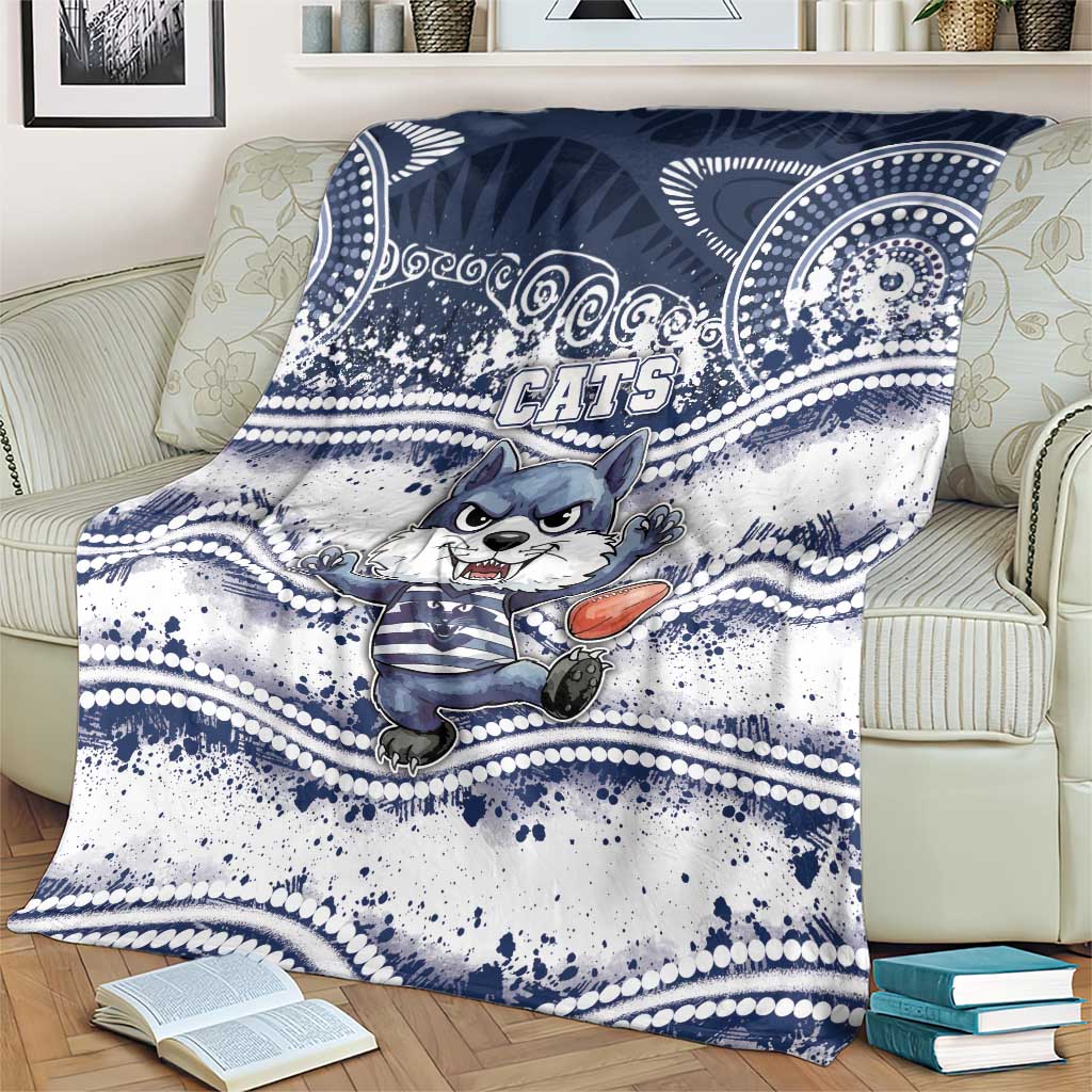 Geelong Navy Blanket Playful Cat Kicking Ball