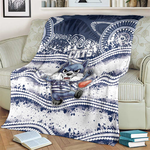 Geelong Navy Blanket Playful Cat Kicking Ball