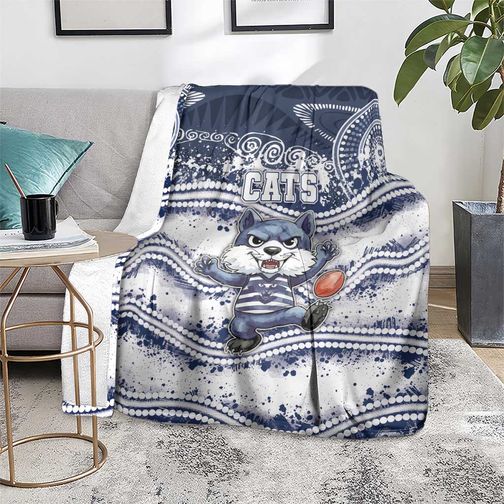 Geelong Navy Blanket Playful Cat Kicking Ball
