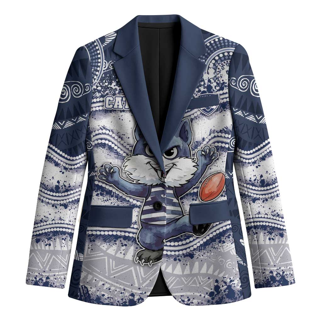 Custom Geelong Navy Blazer Playful Cat Kicking Ball
