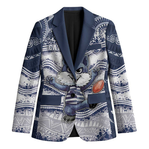 Custom Geelong Navy Blazer Playful Cat Kicking Ball