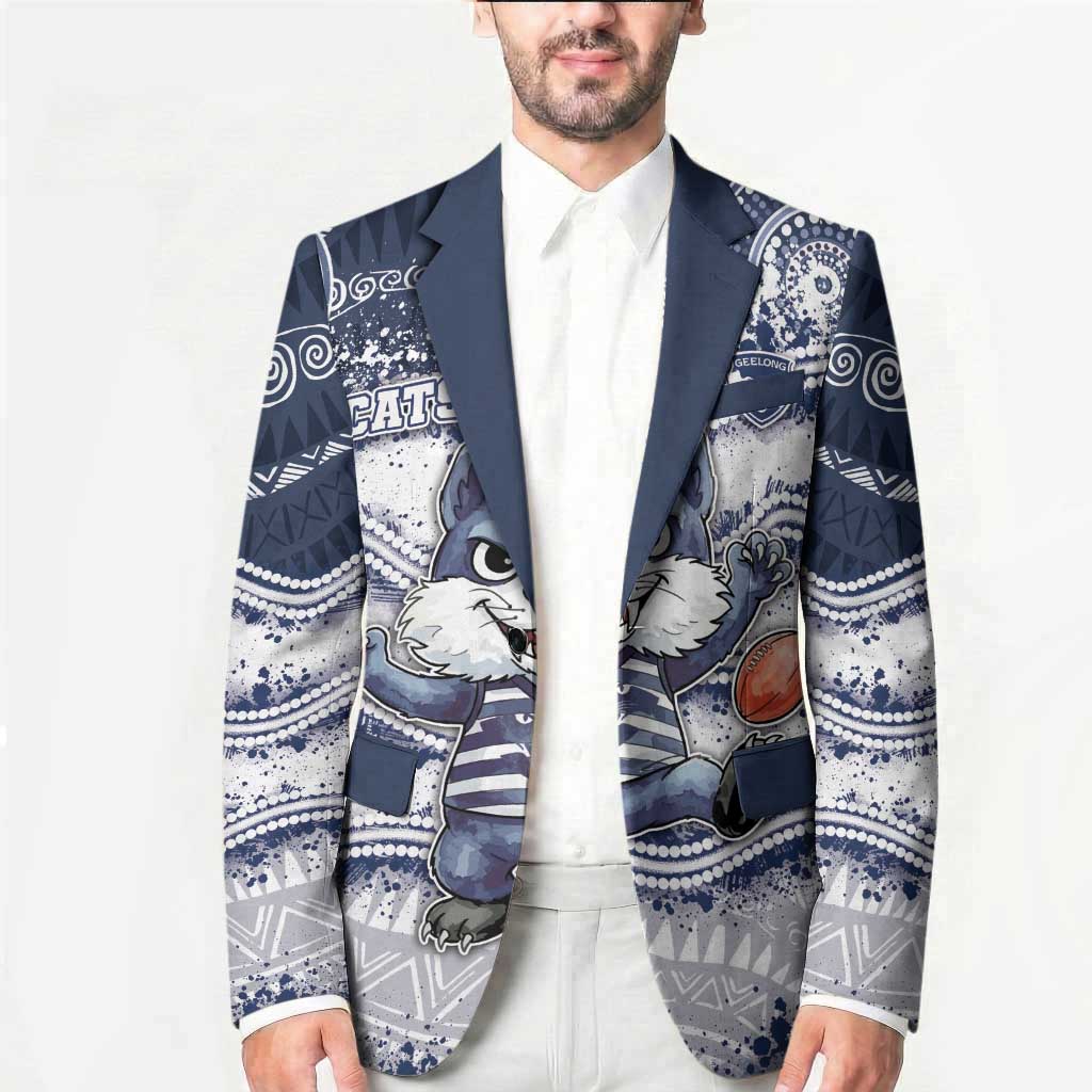 Custom Geelong Navy Blazer Playful Cat Kicking Ball