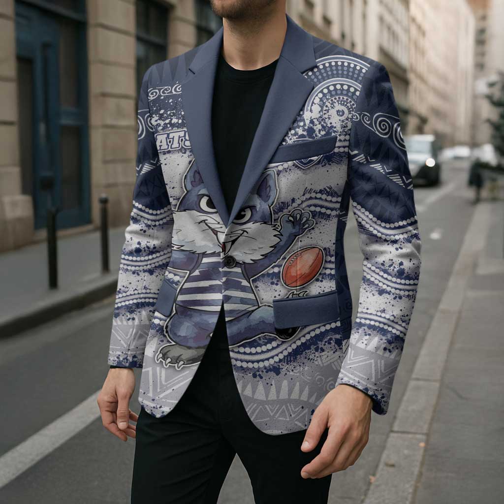 Custom Geelong Navy Blazer Playful Cat Kicking Ball