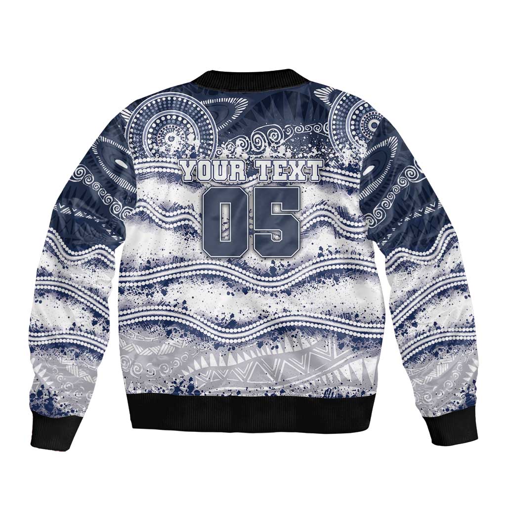Custom Geelong Navy Bomber Jacket Playful Cat Kicking Ball