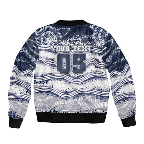 Custom Geelong Navy Bomber Jacket Playful Cat Kicking Ball