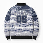 Custom Geelong Navy Bomber Puffer Jacket Playful Cat Kicking Ball