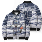 Custom Geelong Navy Bomber Puffer Jacket Playful Cat Kicking Ball