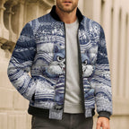 Custom Geelong Navy Bomber Puffer Jacket Playful Cat Kicking Ball
